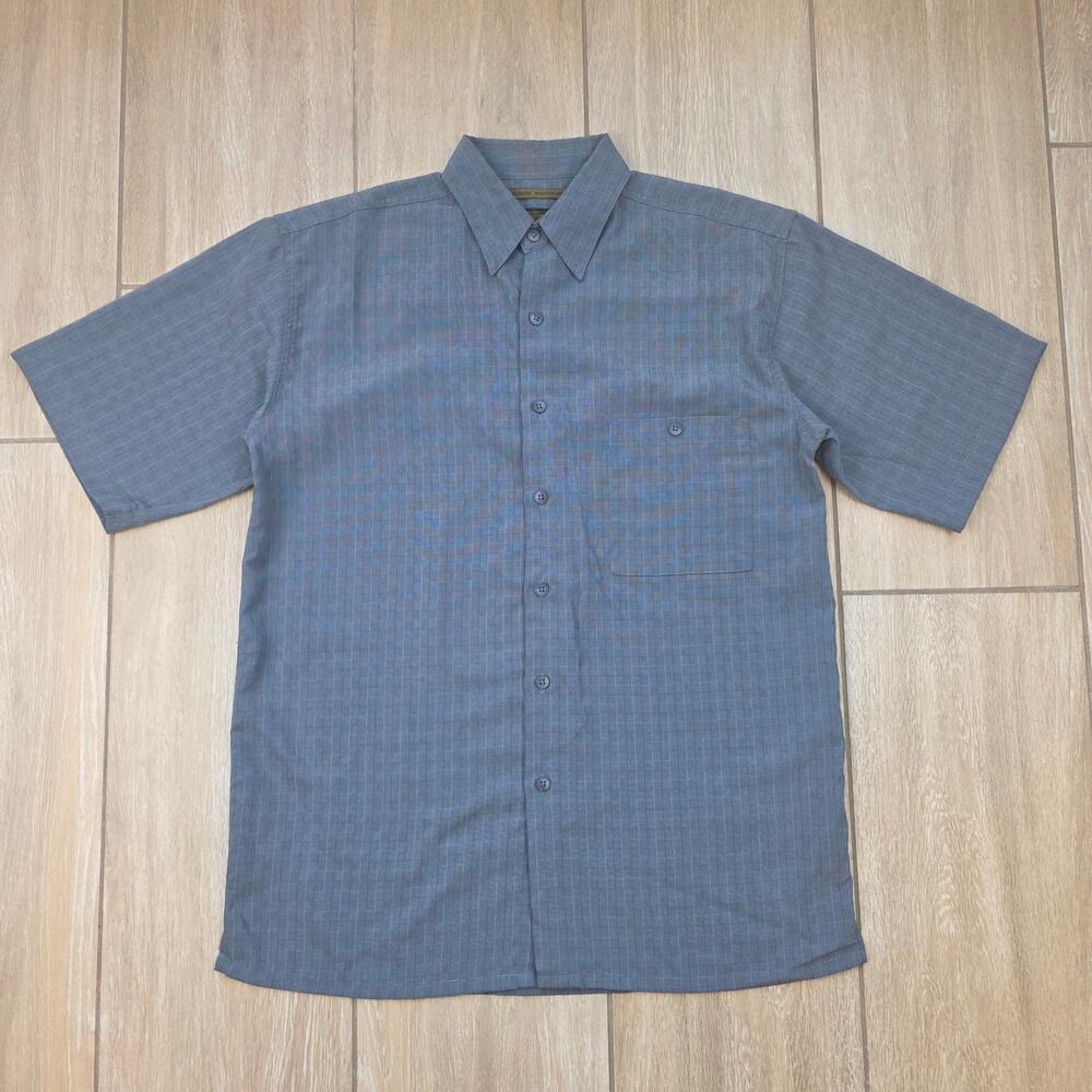 Bruno Y2K Microfiber Shirt Mens M Blue Gray Geometric Short Sleeve Button Up